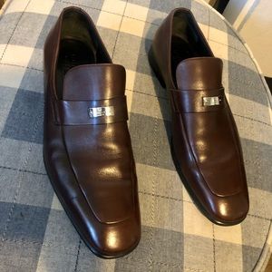 Gucci mens dark brown leather loafer shoes